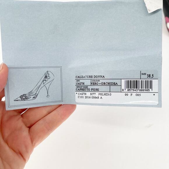 Prada Black Orchidea Nappa Leather Flower Fiori 85mm Pointed Toe Pump IT 38.5 - Picture 14 of 14